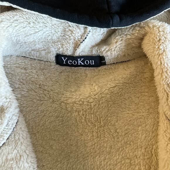 Fleece Lined Hooded Knit Jacket  Black Long Sleeve Active Coat L - Picture 2 of 6